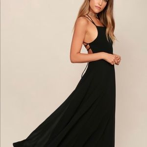 lulus- STRAPPY TO BE HERE BLACK MAXI DRESS